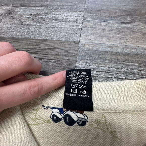 Vintage 90s 1997 WB Warner Bros Cream Mens 2XL AOP Taz‎ Tasmanian Devil Polo - Picture 5 of 8
